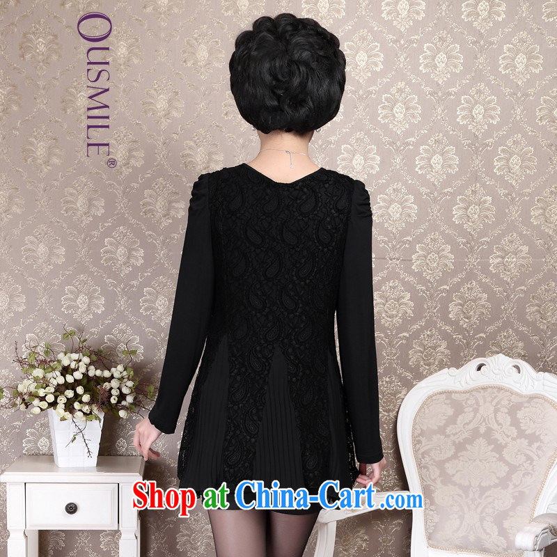 Ousmile spring 2015 new mothers in older snow woven shirts, long dresses lace solid T-shirt large, female 88,332 black 4 XL, Ousmile, shopping on the Internet
