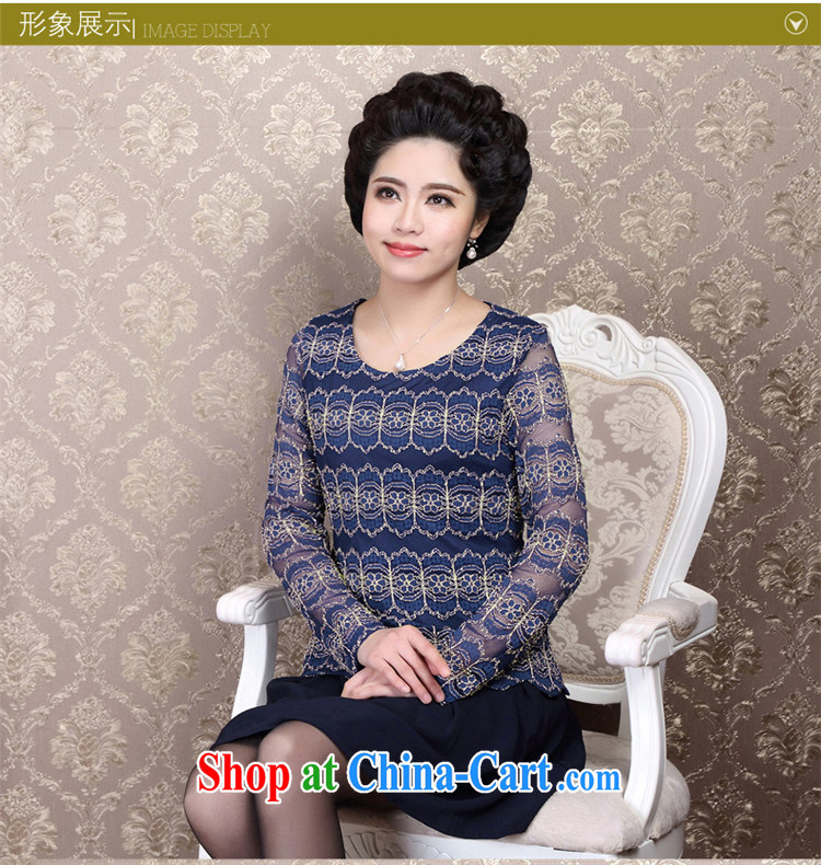 Ousmile 2015 spring and summer Korean mother with temperament lace solid T-shirt, old long-sleeved dresses larger female 88,335 blue 4 XL pictures, price, brand platters! Elections are good character, the national distribution, so why buy now enjoy more preferential! Health