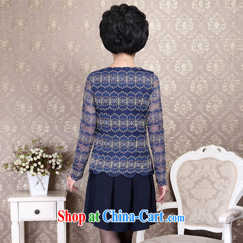 Ousmile 2015 spring and summer Korean mother with temperament lace solid T-shirt, old long-sleeved dresses larger female 88,335 blue 4 XL, Ousmile, shopping on the Internet