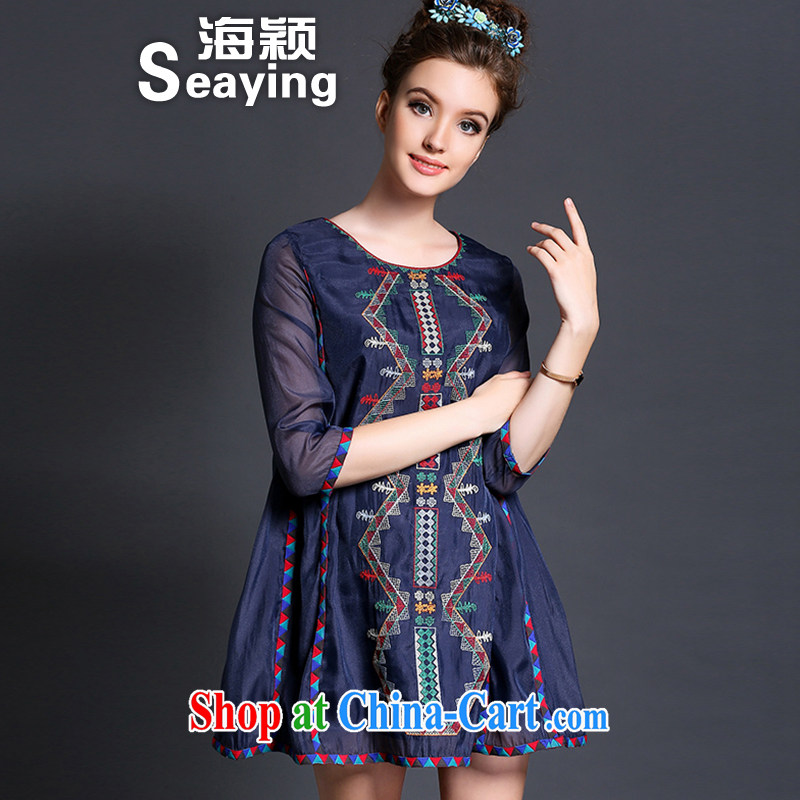 Hai Ying spring 2015, European site geometric embroidery the Code women's clothing stylish graphics thin 7 cuff mm thick the root dress L 631 blue 3 XL (160 - 175 ) jack, sea-ying (seaying), online shopping