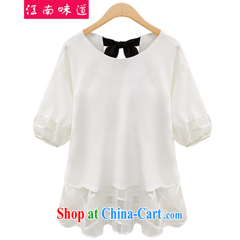 taste in Gangnam-gu 2015 summer, mm thick and fat and King, female lace snow woven stitching short-sleeved leisure video thin, bow-tie snow woven shirts black 5 XL recommendations 180 - 200 in Gangnam, taste, shopping on the Internet