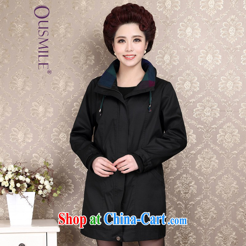 Ousmile 2015 spring and summer Korean mother with temperament long-sleeved wind jacket in the elderly, female 88,316 black 4 XL, Ousmile, shopping on the Internet