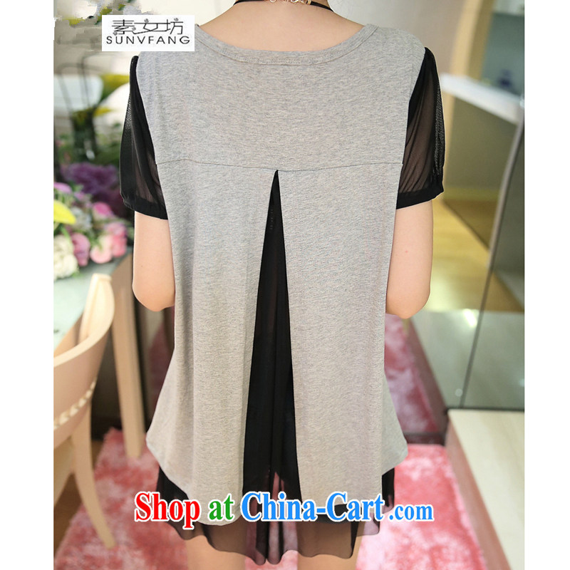Women of 2015 workshop on new summer stitching Web yarn large, thick MM loose knitted T-shirt T shirts women 5115 gray XXXXXL, female square (SUNVFANG), shopping on the Internet