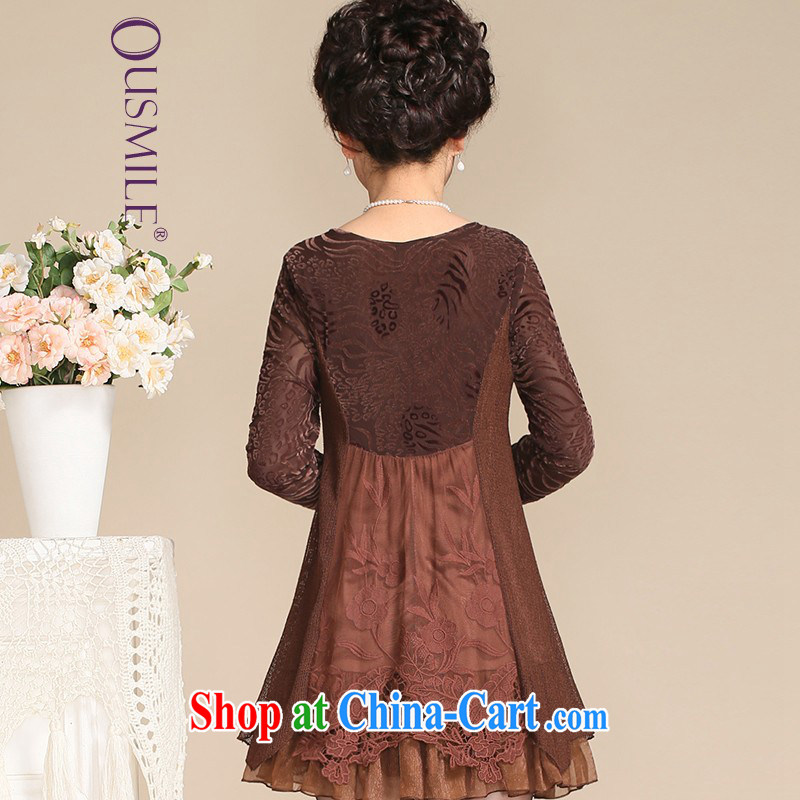 Ousmile 2015 spring Korean fashion mom with scarf long-sleeved dresses, the elderly, female 670 5 brown XL, Ousmile, shopping on the Internet