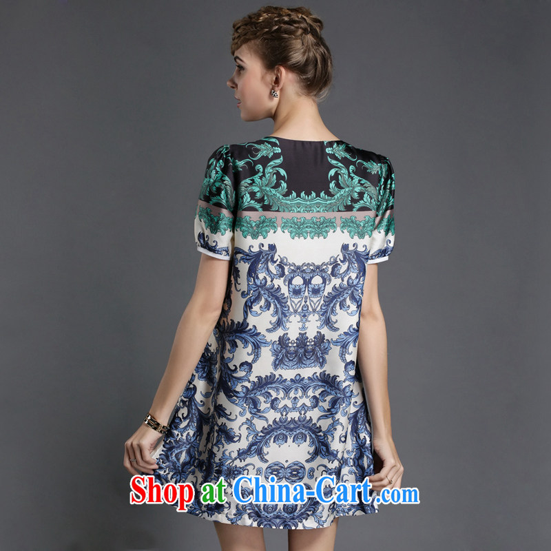The silk, honey XL girls thick MM graphics thin summer retro stamp beauty dresses ZZ 1843 green 2 XL (135 jack - 149 jack wear), the population, honey, and shopping on the Internet