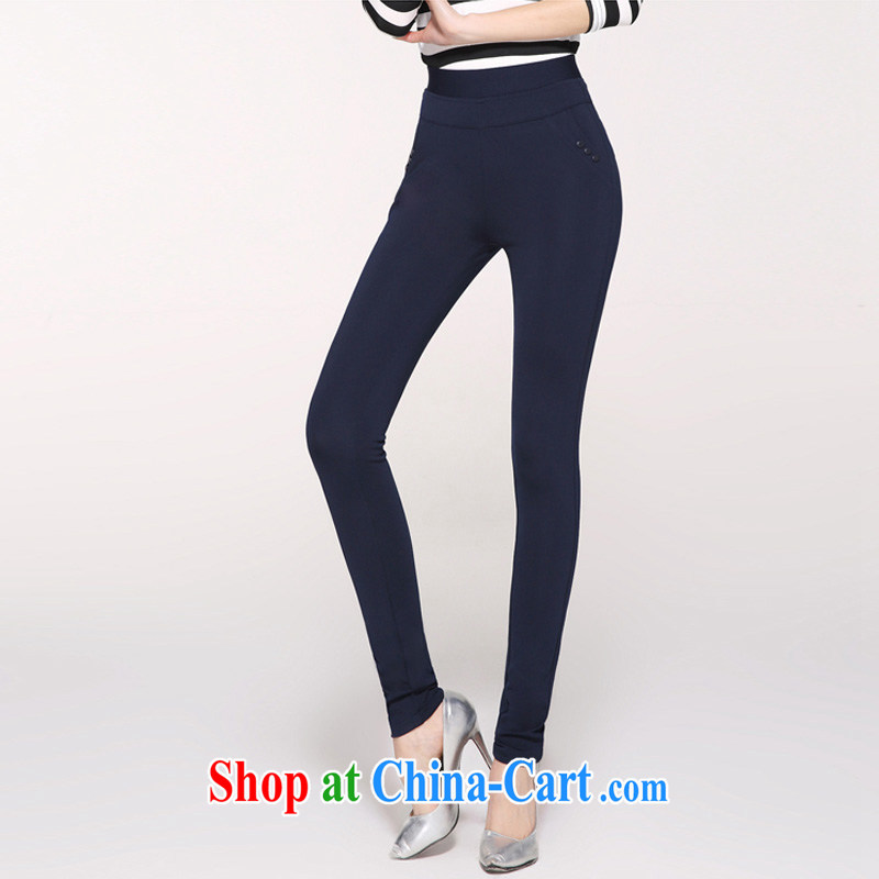 According to perfect 2015 new thick MM knitting high waist Stretch video skinny legs pencil trousers Women's Code trousers casual trousers solid Y 2128 royal blue 6 XL, perfect (Yibofei), online shopping