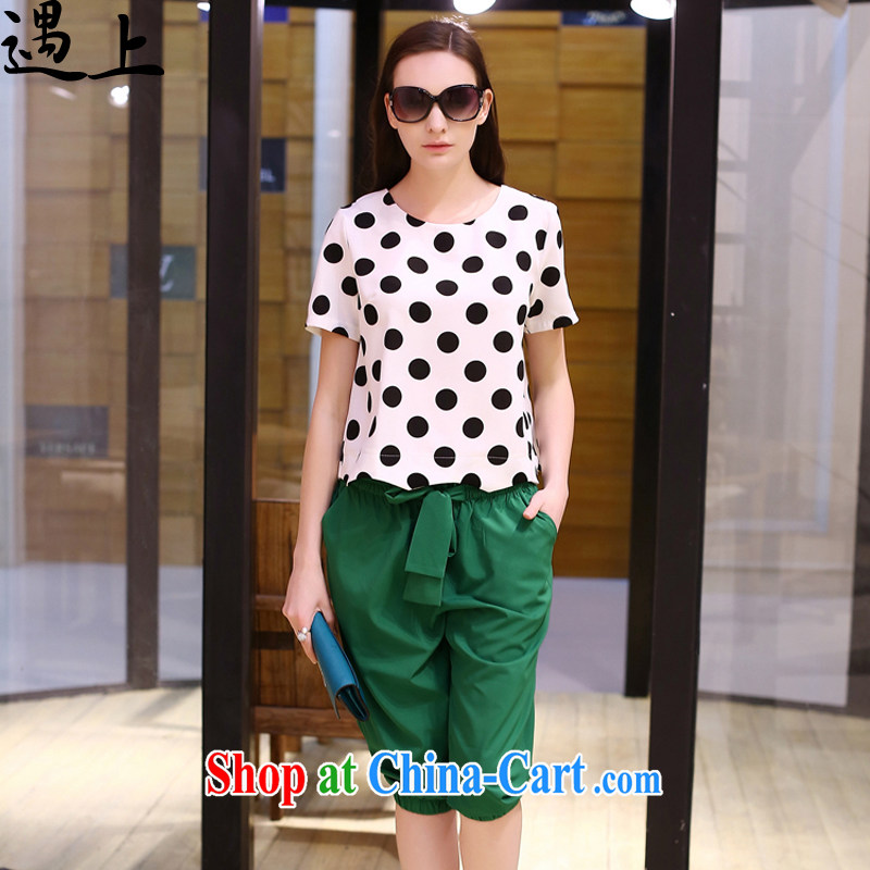 In 2015 a large, female summer new retro dot snow woven shirts, 7 pants two-part kit - 8011 green 5 XL 180 - 200 Jack left and right