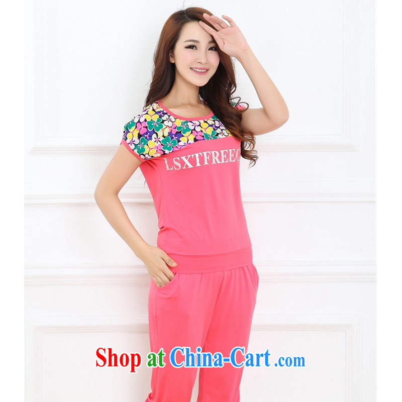 Summer 2015, focusing on the younger sister, short-sleeved Korean fashion stamp liberal trend 7 pants Leisure package thick mm spring and summer jacket thick sister leisure blue XXXL, Biao (BIAOSHANG), and shopping on the Internet
