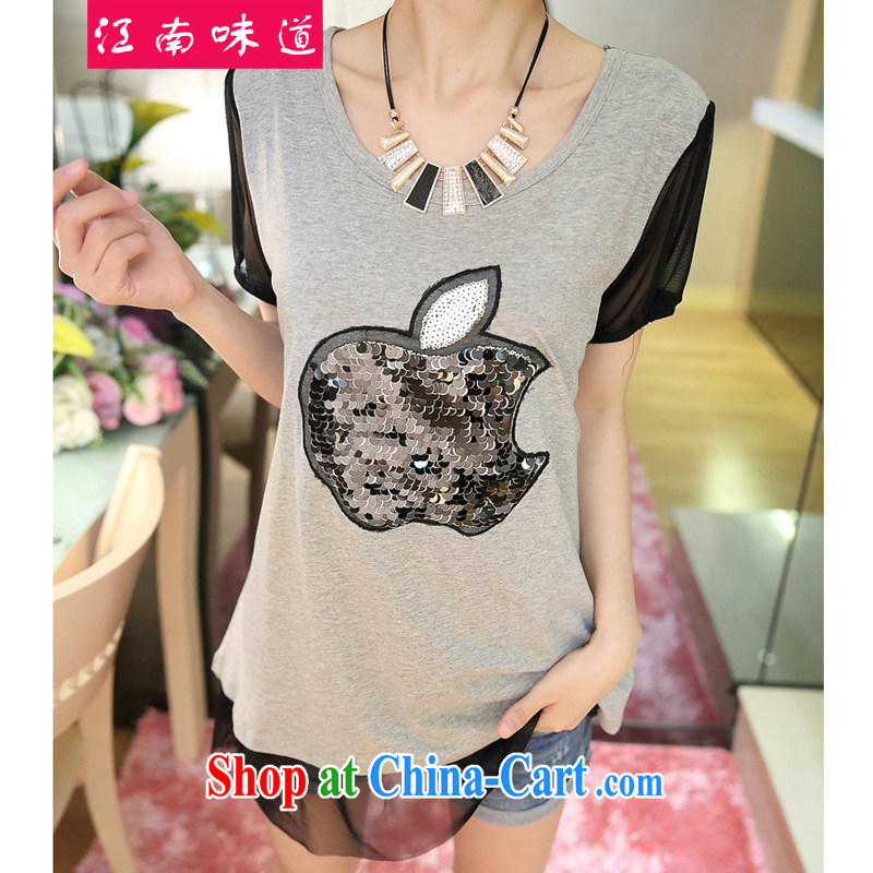 taste in Gangnam-gu 2015 new summer thick girls with graphics thin, stitching Web yarn large code thick MM loose video thin T pension 115 gray 5 XL recommendations 180 - 200