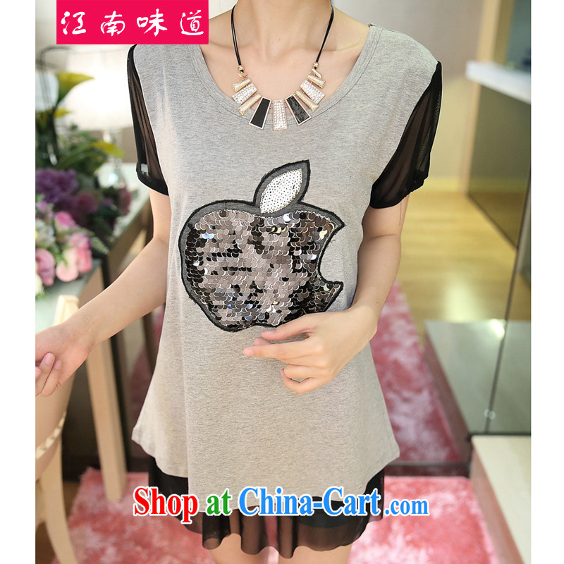 taste in Gangnam-gu 2015 new summer thick girls with graphics thin, stitching Web yarn large code thick MM loose video thin T pension 115 gray 5 XL recommendations 180 - 200, Gangnam-gu, taste, and shopping on the Internet