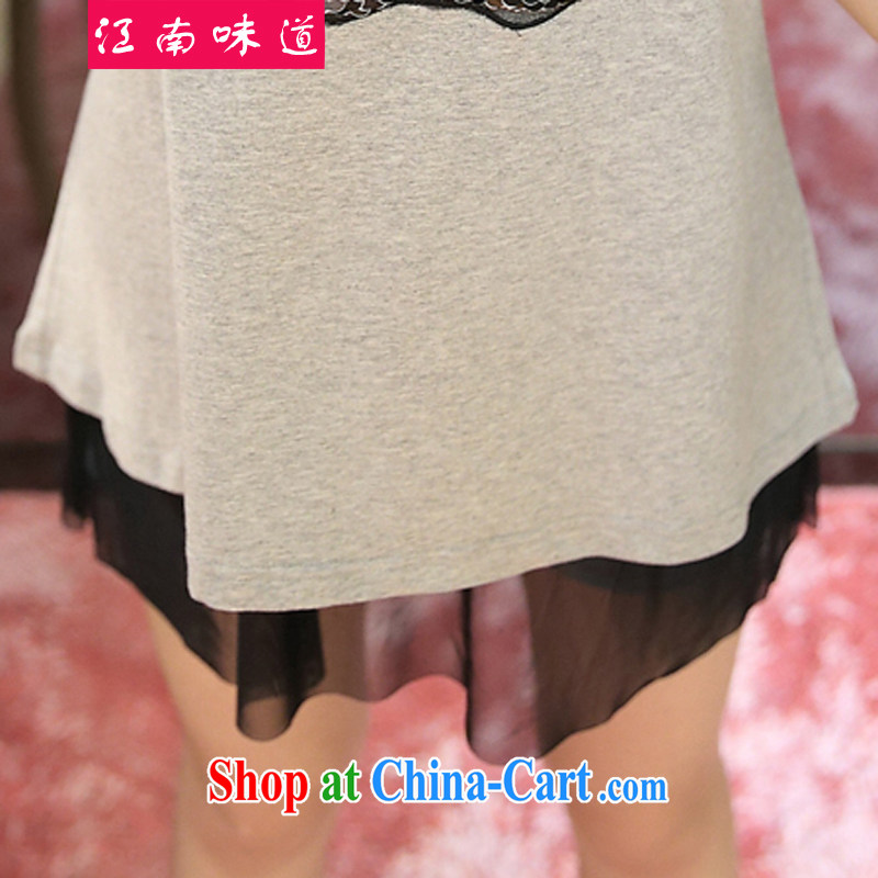 taste in Gangnam-gu 2015 new summer thick girls with graphics thin, stitching Web yarn large code thick MM loose video thin T pension 115 gray 5 XL recommendations 180 - 200, Gangnam-gu, taste, and shopping on the Internet