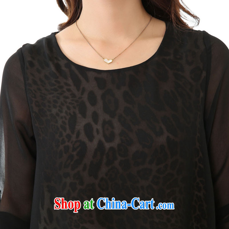 Silk mini-Hoda Badran stars fall on new XL loose snow woven shirt, long-sleeved Leopard fake two-piece T-shirt mom with thick, female video thin, picture color XXXXL, silk mini-Hoda Badran, shopping on the Internet