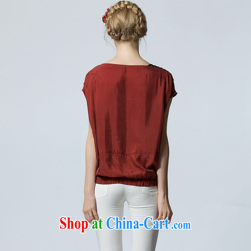 Yi express summer 2015 mm on the code female fashion sense of your shoulders chest, short-sleeved shirt T loose clothes B 2420 wine red 3XL clothing, express (ekdi), online shopping