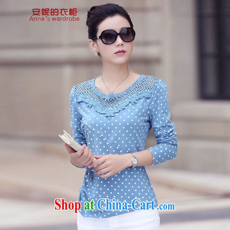 Anne's Closet 2015 spring loaded on the new large, female middle-aged female solid female T shirt XB 8010 water blue XL