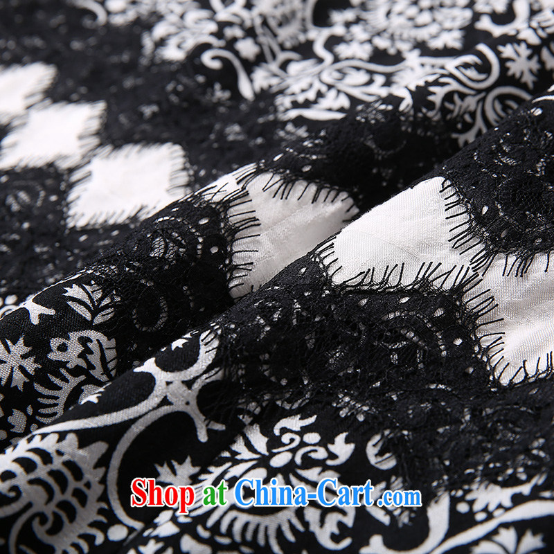 Slim LI Sau 2015 summer new, larger female stamp lace elegant short-sleeved round neck dress Q 7990 white on black flower XL, slim Li-su, and shopping on the Internet
