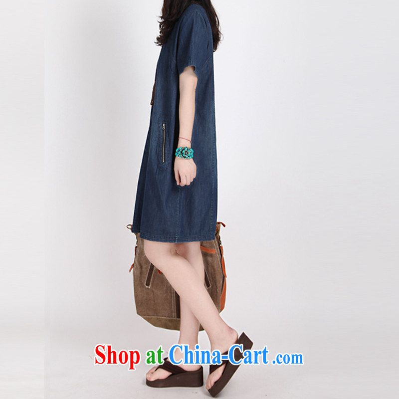 Spring 2015 new Korean version the code dress short-sleeve denim dress wear white denim dress the color XXL, the cherry blossoms floating (yinghuapiao), shopping on the Internet