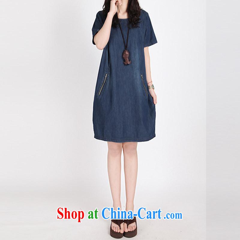 Spring 2015 new Korean version the code dress short-sleeve denim dress wear white denim dress the color XXL, the cherry blossoms floating (yinghuapiao), shopping on the Internet