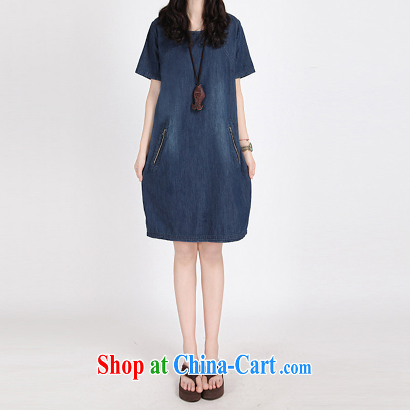 Spring 2015 new Korean version the code dress short-sleeve denim dress wear white denim dress the color XXL, the cherry blossoms floating (yinghuapiao), shopping on the Internet