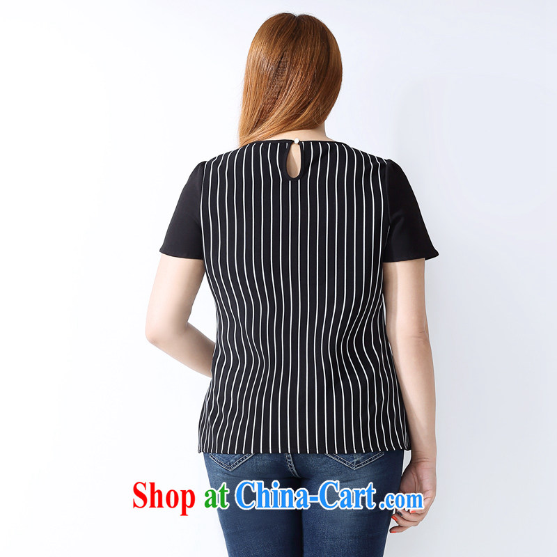 Picking a major, female 2015 spring and summer new emphasis on cultivating MM 100 ground black stripes embroidered stitching short-sleeve shirt T A 3681 black 4XL, the multi-po, Miss CHOY So-yuk (CAIDOBLE), online shopping