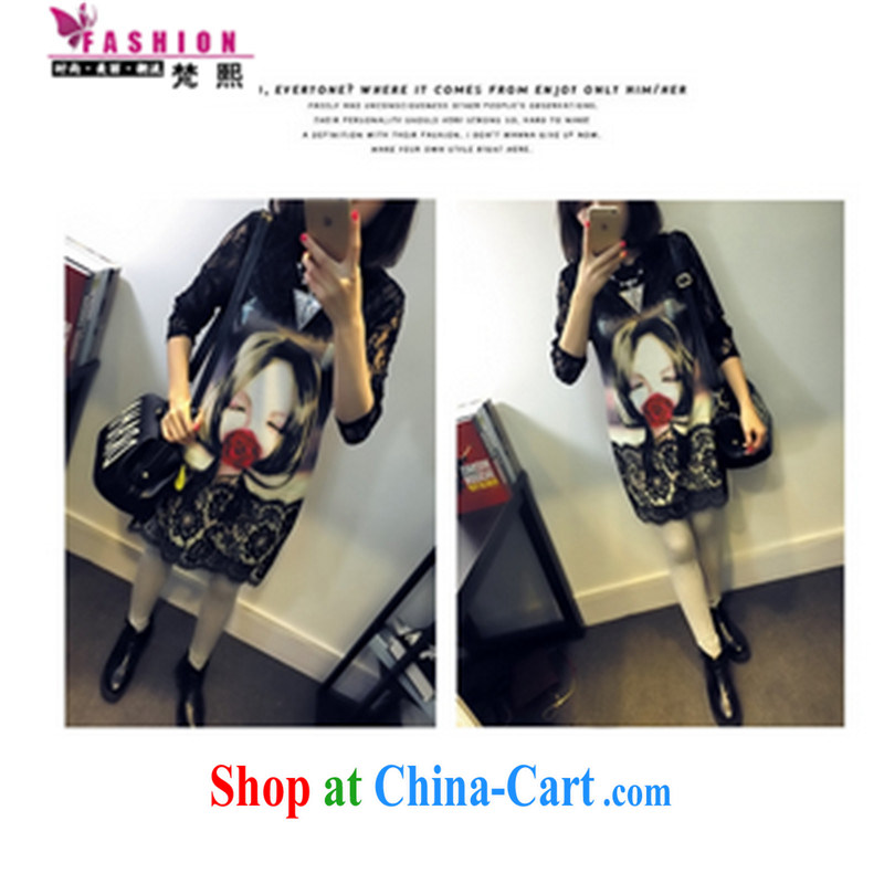 Vincent van Gogh-hee and indeed increase, women with thick mm spring new Korean video thin, long lace sleeves shirt solid dress code the dress XXXXL 2580, Van Gogh-hee, shopping on the Internet