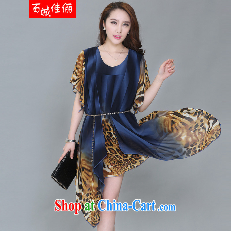 100 city better bring about 2015 summer new, personalized stamp ribbons large skirt with large, middle-aged and older dresses with Lap Cheong Wa Dae Leopard XXXXL, 100 city better promote (baichengjiali), and, on-line shopping