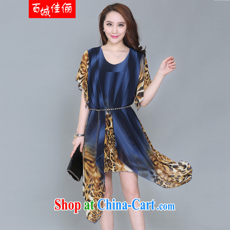 100 city better bring about 2015 summer new, personalized stamp ribbons large skirt with large, middle-aged and older dresses with Lap Cheong Wa Dae Leopard XXXXL, 100 city better promote (baichengjiali), and, on-line shopping