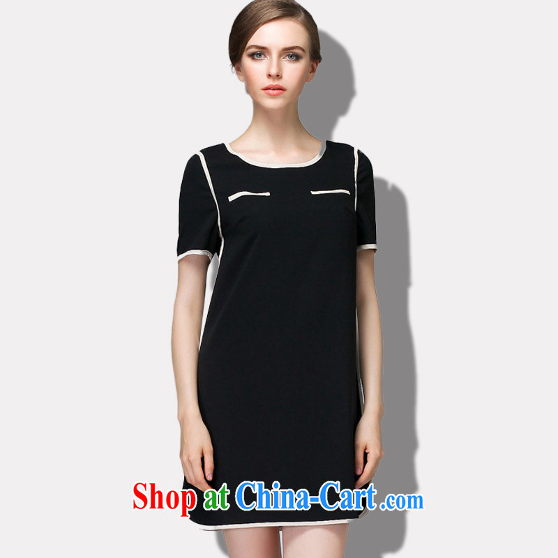 The Ting zhuangting summer 2015 new high-end European and American thick mm larger female minimalist beauty graphics thin short-sleeve dress 1521 black 4XL, Ting (zhuangting), online shopping