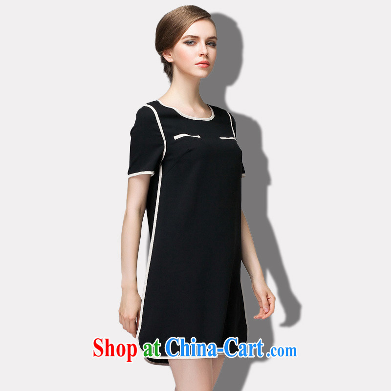 The Ting zhuangting summer 2015 new high-end European and American thick mm larger female minimalist beauty graphics thin short-sleeve dress 1521 black 4XL, Ting (zhuangting), online shopping
