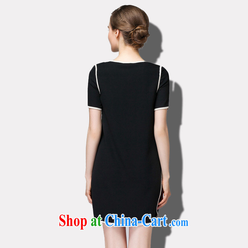 The Ting zhuangting summer 2015 new high-end European and American thick mm larger female minimalist beauty graphics thin short-sleeve dress 1521 black 4XL, Ting (zhuangting), online shopping