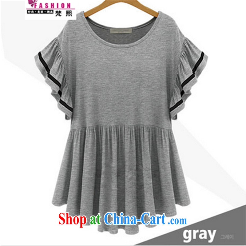 Van Gogh-hee is the XL women mm thick summer new loose video thin flouncing cuff small skirt with T-shirt girls T-shirt with short sleeves light gray XXXXXL 180-200, Van Gogh-hee, shopping on the Internet