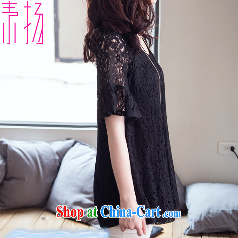 Speakers of the Code's thick MM summer graphics thin round-collar black lace short sleeve short dress black 4 XL, speaker, and Internet shopping