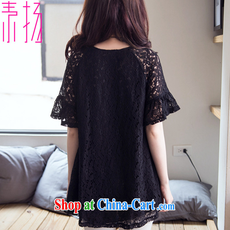 Speakers of the Code's thick MM summer graphics thin round-collar black lace short sleeve short dress black 4 XL, speaker, and Internet shopping