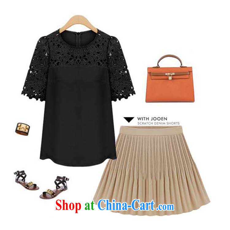 1000 fruit and fat XL girls Summer in Europe and America, New Jack 200 mm thick very casual solid shirt lace stitching graphics thin T-shirt 2038 black 5 XL pictures, price, brand platters! Elections are good character, the national distribution, so why buy now enjoy more preferential! Health