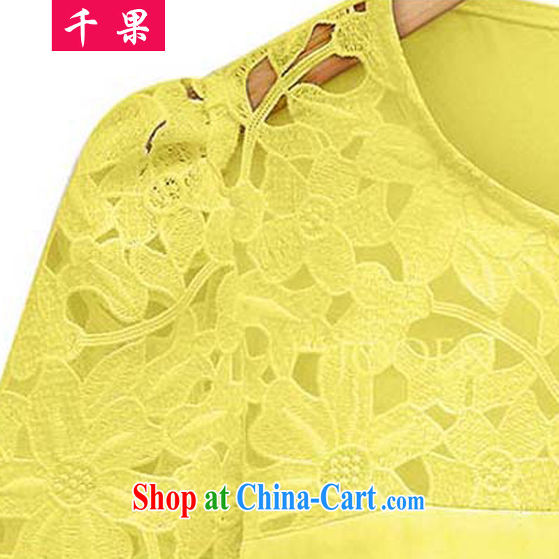 1000 fruit and fat XL girls Summer in Europe and America, New Jack 200 mm thick very casual solid shirt lace stitching graphics thin T-shirt 2038 black 5 XL, 1000 fruit (QIANGUO), online shopping