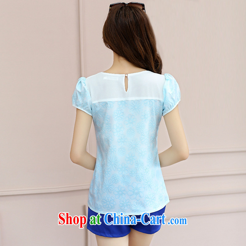 Van Gogh the buds 2015 new Korean female bubble short-sleeve snow woven shirts 100 ground cultivating the code t-shirts female blue XXXL, Van Gogh the buds (FANYILEI), shopping on the Internet
