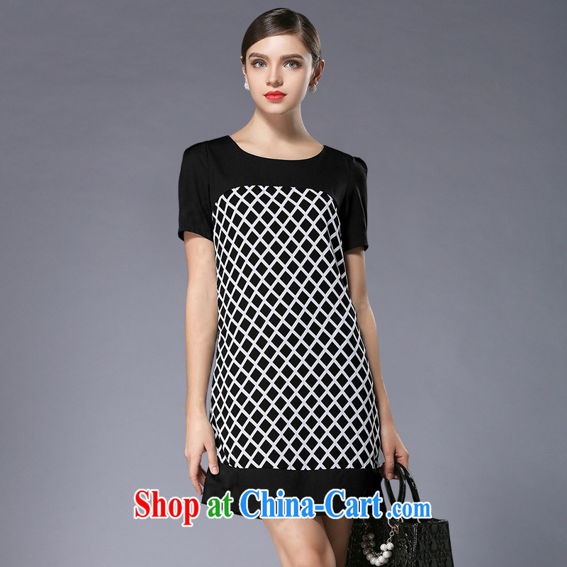 The silk, honey XL girls thick MM graphics thin summer stamp grid dresses ZZ 3355 black 4XL (165 jack - 180 jack wear), the population, honey, and shopping on the Internet