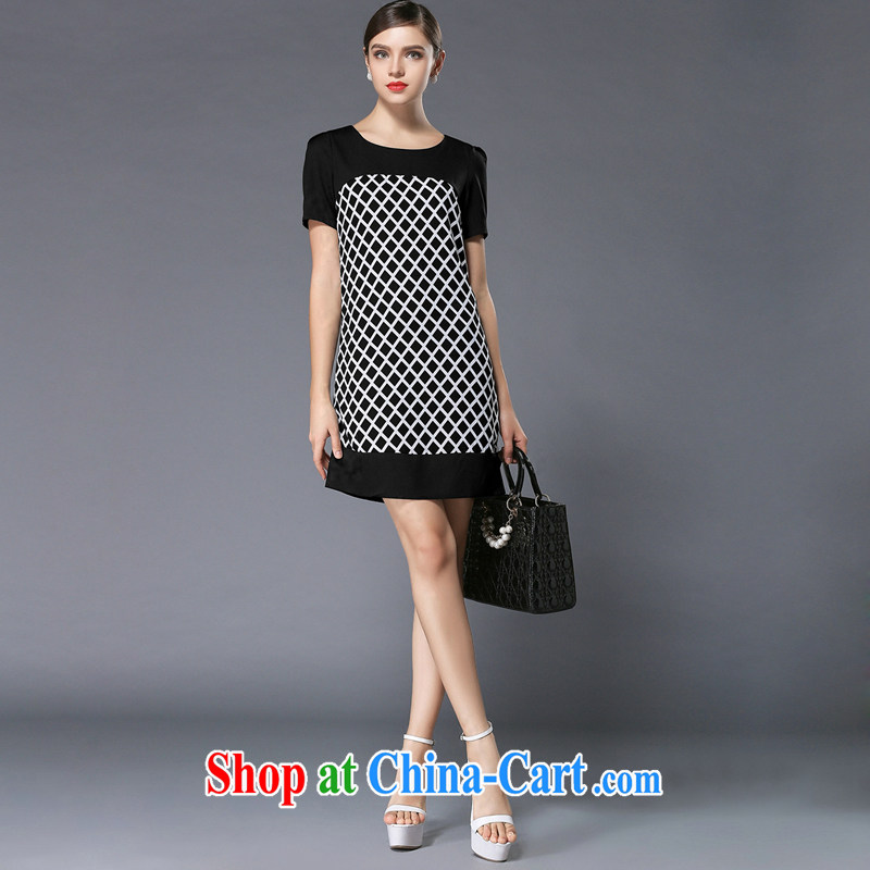 The silk, honey XL girls thick MM graphics thin summer stamp grid dresses ZZ 3355 black 4XL (165 jack - 180 jack wear), the population, honey, and shopping on the Internet