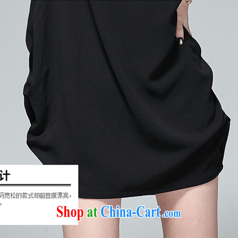 Vincent van Gogh, the XL female 2015 stylish wave hit point color short-sleeved lantern dress thick MM and indeed XL snow woven skirt female black 2 XL, Catherine Van Gogh, and, shopping on the Internet