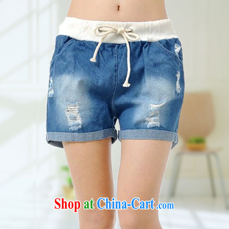 Widening and the fertilizer and cowboy short pants Elasticated waist-king, shorts thick mm summer 200 Jack female liberal hole video thin thick sister hot pants 2015 dark blue 3XL _weight 160 - 210 jack_