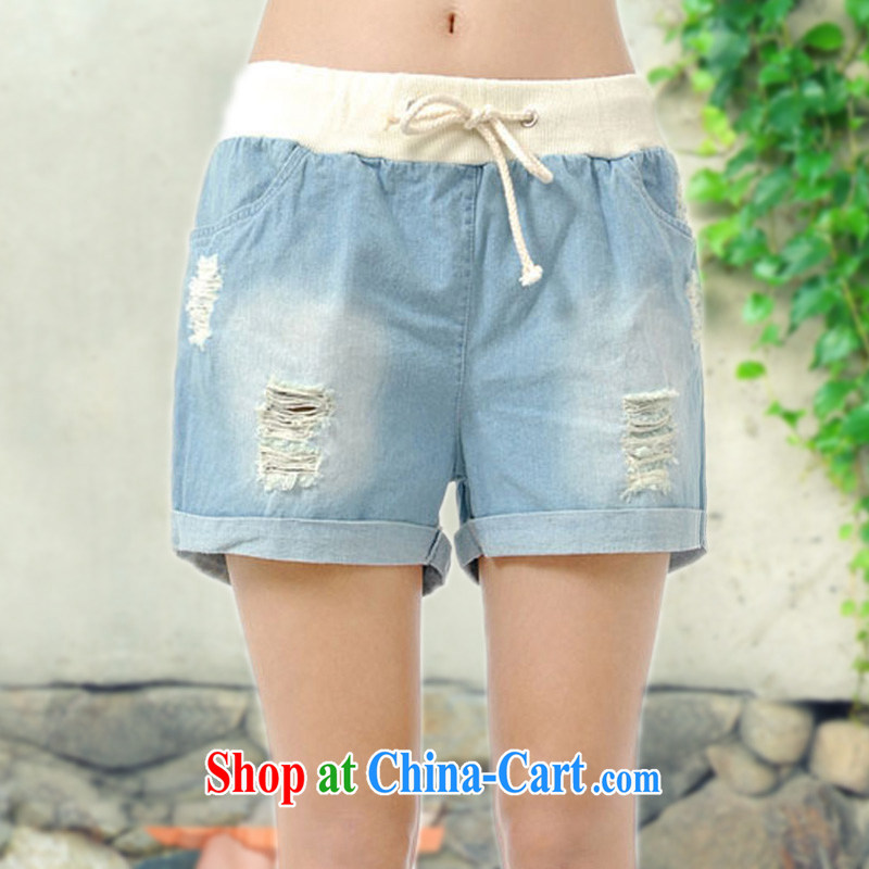 Widening and the fertilizer and cowboy short pants Elasticated waist-king, shorts thick mm summer 200 Jack female liberal hole graphics thin thick sister hot pants 2015 dark blue 3XL (weight 160 - 210 catties, HAPPY HUT, shopping on the Internet