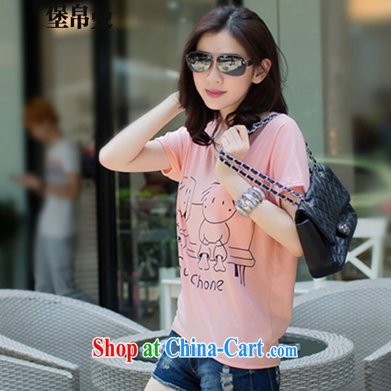 Swords into Plowshares Fort Cayman 2015 summer, Korean video thin stamp leisure relaxed round-collar T-shirt female short-sleeved 8673 pink XXL Fort, swords into plowshares, and shopping on the Internet