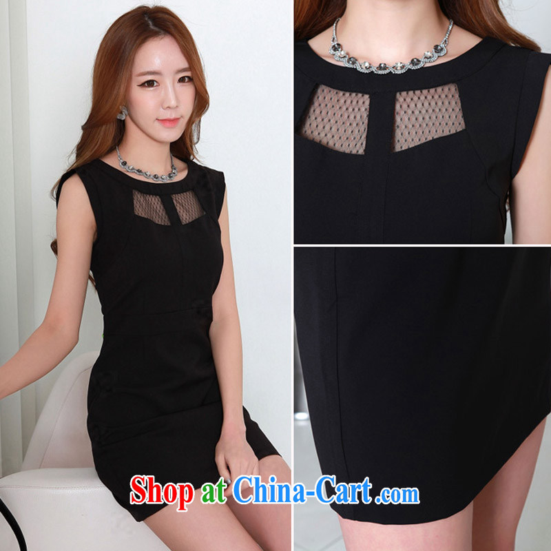 Land is still the Yi, female 2015 summer new Korean sexy Web yarn thick MM spell series dress the material with removable two through snow woven short-black 4XL, land is still the garment, and shopping on the Internet