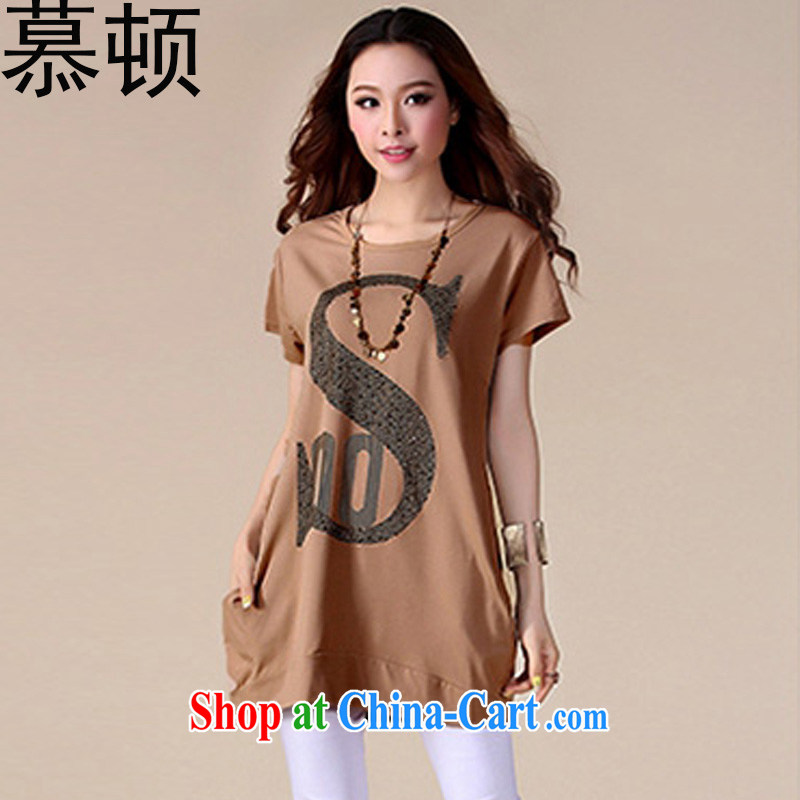 The Clinton's 2015 spring and summer new Korean video thin stamp solid shirt XL female T shirts female short-sleeved loose B 300 brown XXXL