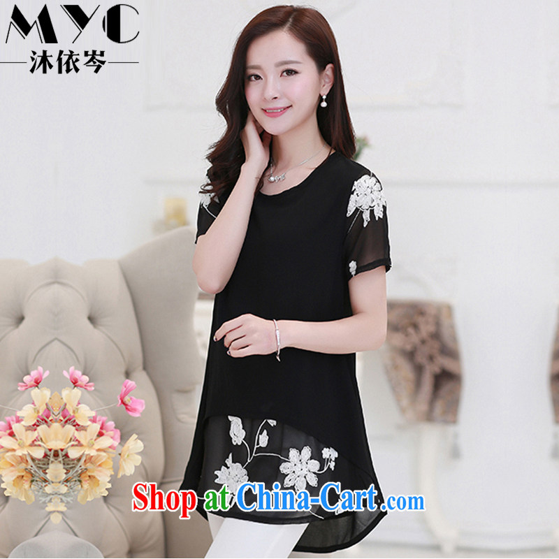 In accordance with Mu CEN 2015 summer new Korean short-sleeved clothes snow woven shirts thick MM and indeed increase, female stitching embroidery fashion dresses 6609 black XXXL, Mu according to CEN (MYC), online shopping