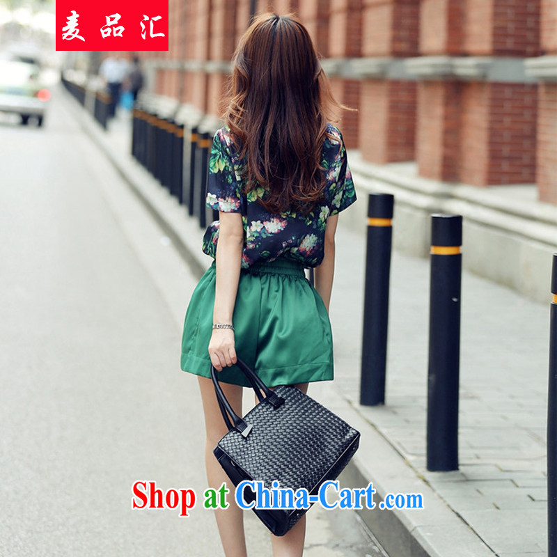 Mr MAK, Exchange 2015 summer new, focusing on Europe and the MM code beauty graphics thin short-sleeved round neck stamp T shirt + leisure shorts two-part kit 8955 green 5 XL, Mak, sinks, and shopping on the Internet