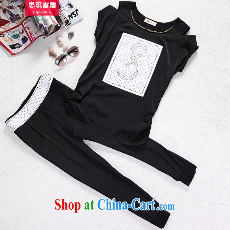 The angel mine Dun 2015 Korean summer new, larger female thick MM sister leisure short-sleeved sport kits 668 black XL (120 - 130 Jack left and right), the Angel mine shields, shopping on the Internet