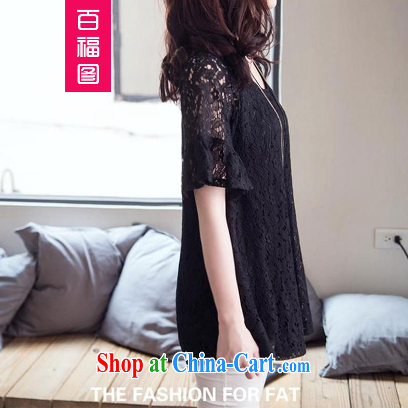 100 Of The 2015 summer New, and indeed increase, female, long sleeved T-shirt T-shirt thick mm video thin lace T-shirt black XXXL, 100 well figure (BAIFUTU), online shopping