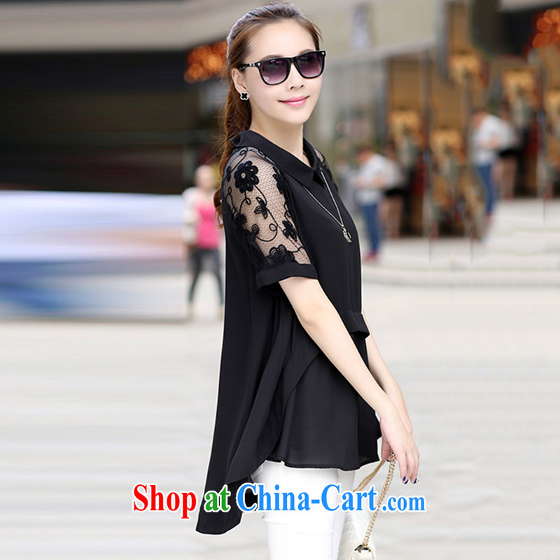 Micro-terrace 2015 spring and summer new loose snow woven shirts lace T-shirt, long, short-sleeved T-shirt the code 1532 shirt black XXL, micro-terrace, shopping on the Internet
