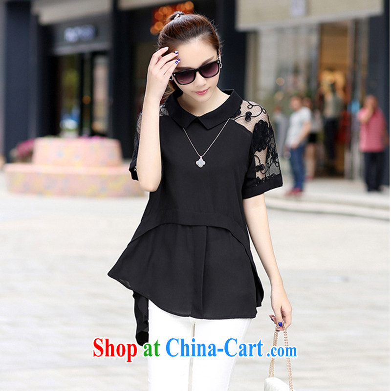 Micro-terrace 2015 spring and summer new loose snow woven shirts lace T-shirt, long, short-sleeved T-shirt the code 1532 shirt black XXL, micro-terrace, shopping on the Internet
