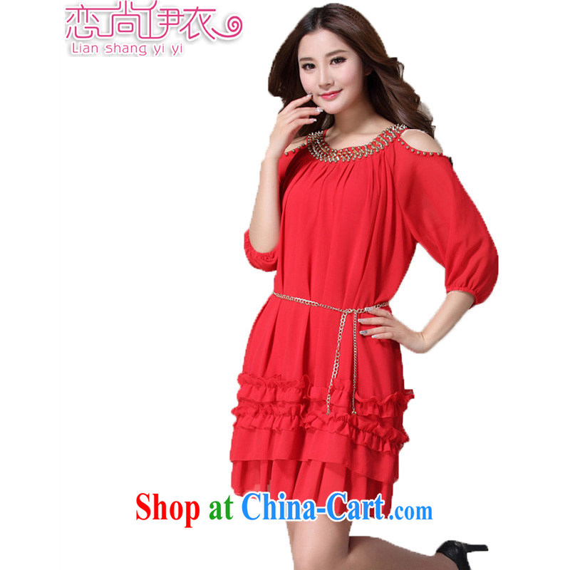 618 to the land is still the Yi 2015 summer new, larger female Korean version of yuan style rivets short-sleeved dresses to wear 100 - 250 Jack red 6 XL